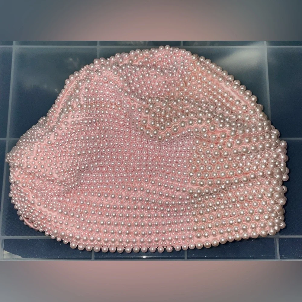 MARYJANE CLAVEROL PINK FAUX PEARL BEADS TURBAN HEAD PIECE HAIR ACCESSORY NWT HTF